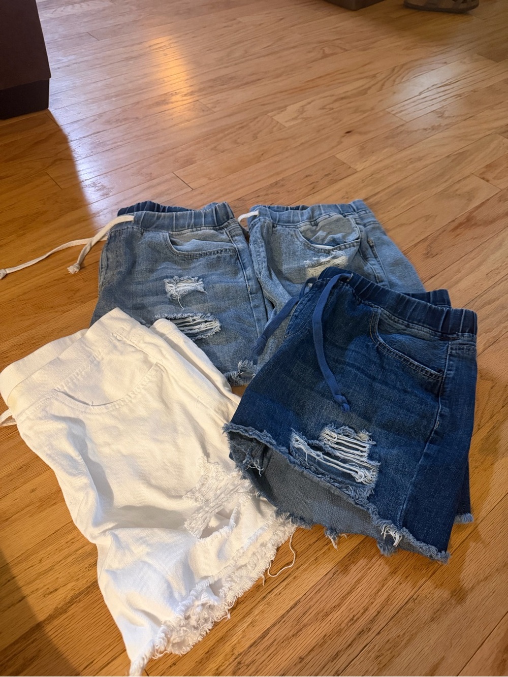 YMI Women’s Denim Short Set - White, Light Blue & Dark Blue
